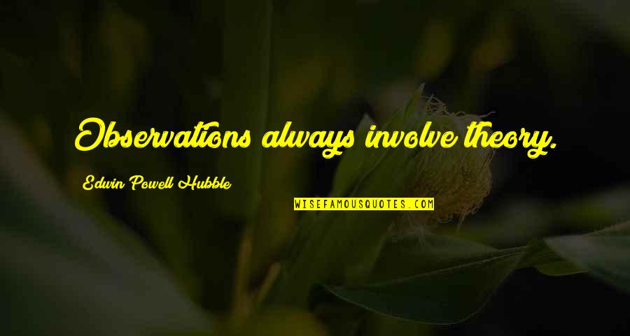 Umwari Alice Quotes By Edwin Powell Hubble: Observations always involve theory. Umwari Alice Quotes By Edwin Powell Hubble: Observations always involve theory.