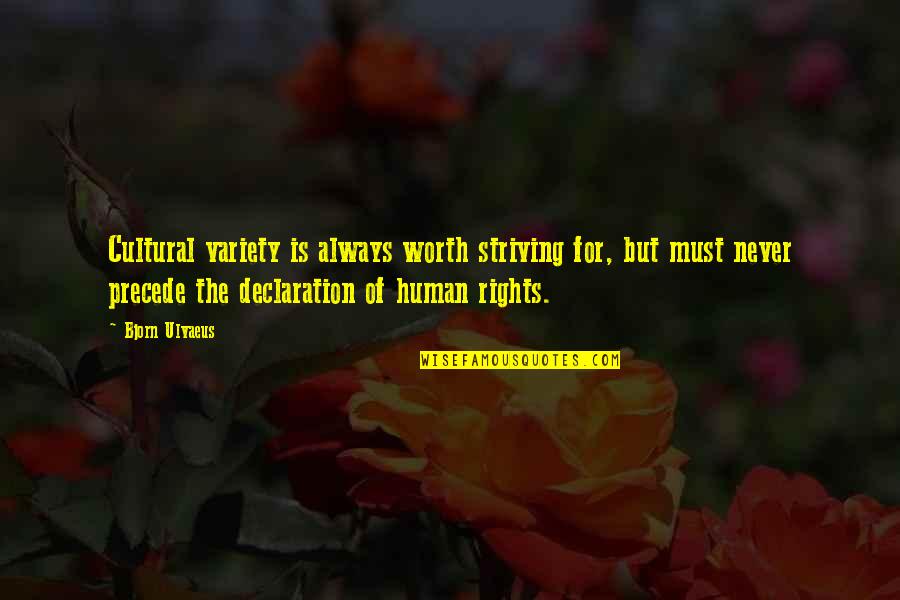Un Declaration Of Human Rights Quotes By Bjorn Ulvaeus: Cultural variety is always worth striving for, but