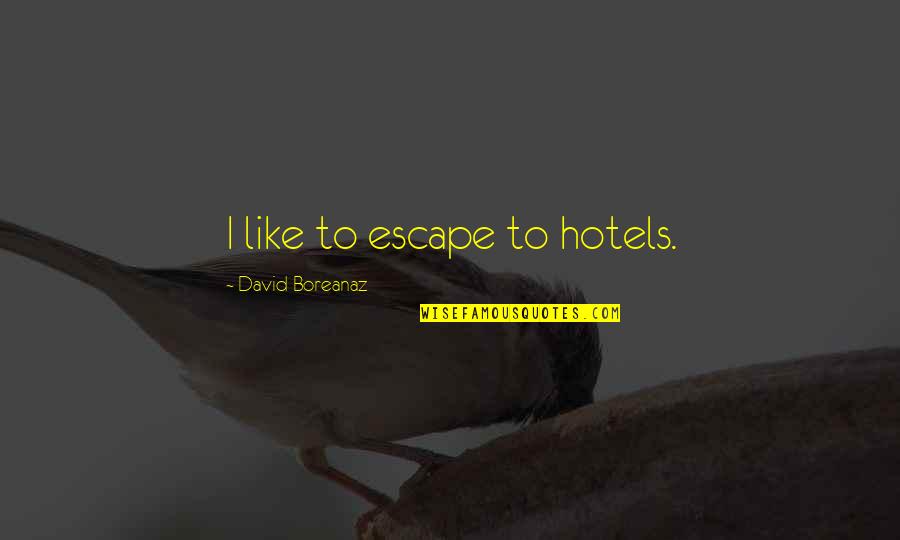 Un Hotels Quotes By David Boreanaz: I like to escape to hotels.
