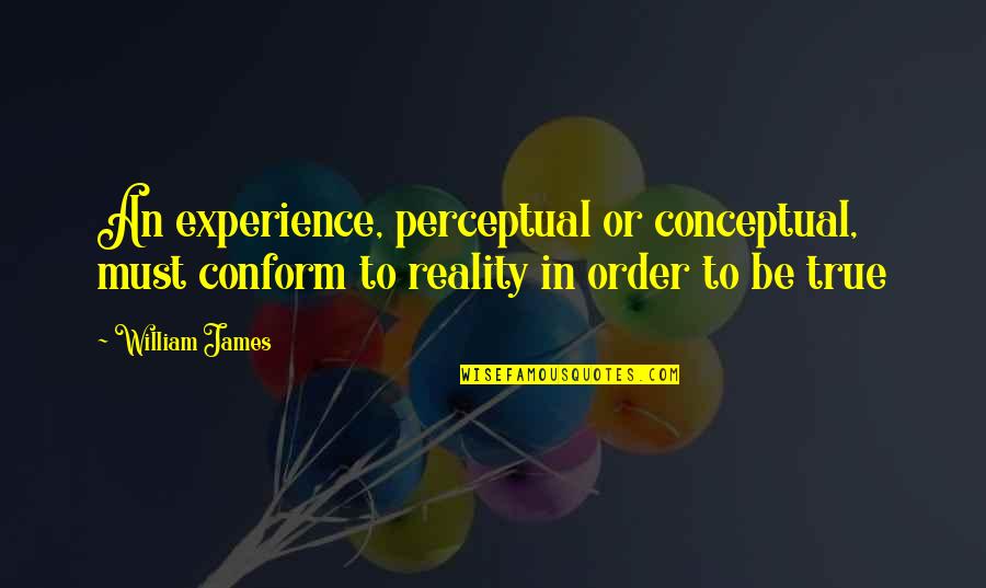 Unable To Be With The One You Love Quotes By William James: An experience, perceptual or conceptual, must conform to