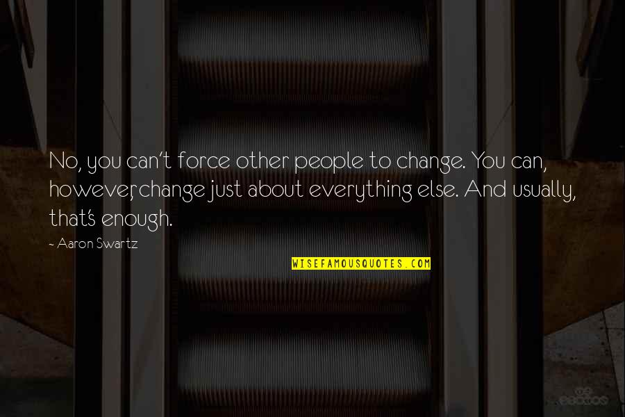 Unalienable Rights Quotes By Aaron Swartz: No, you can't force other people to change. Unalienable Rights Quotes By Aaron Swartz: No, you can't force other people to change.
