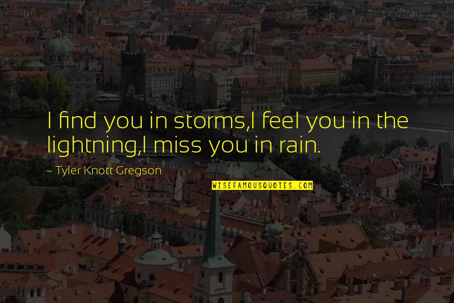 Uncarefully Quotes By Tyler Knott Gregson: I find you in storms,I feel you in