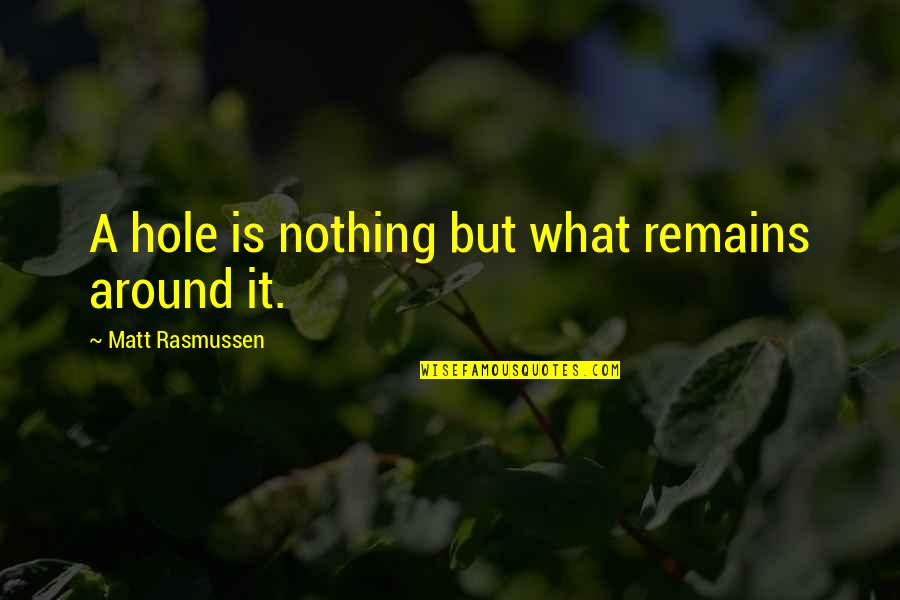 Undeath Deck Quotes By Matt Rasmussen: A hole is nothing but what remains around Undeath Deck Quotes By Matt Rasmussen: A hole is nothing but what remains around