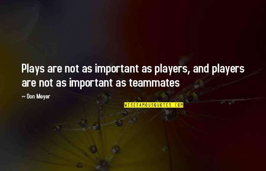 Undershirt Suspenders Quotes By Don Meyer: Plays are not as important as players, and