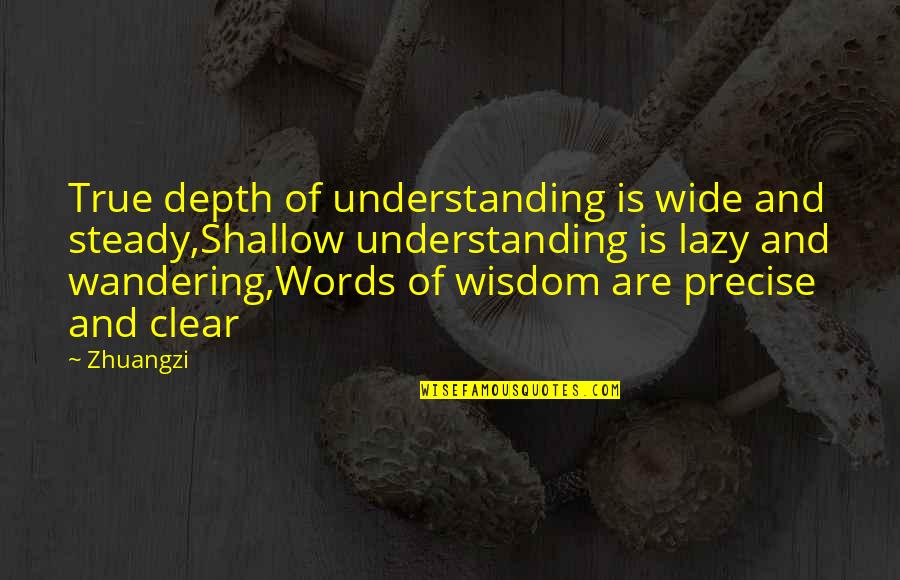 Understanding And Wisdom Quotes By Zhuangzi: True depth of understanding is wide and steady,Shallow