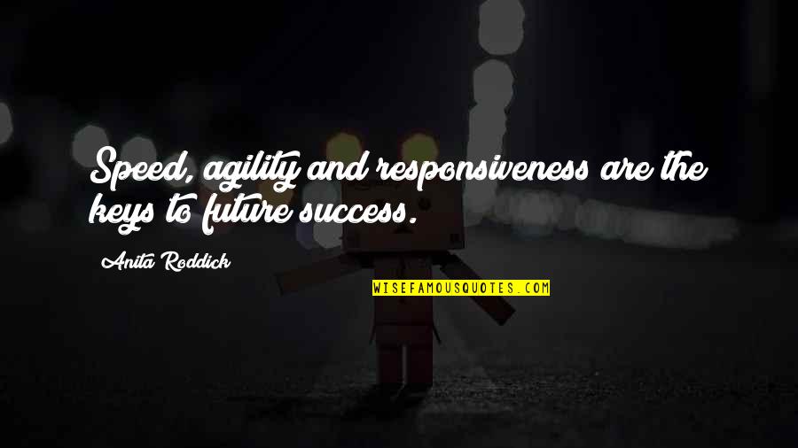 Undescribed Synonym Quotes By Anita Roddick: Speed, agility and responsiveness are the keys to