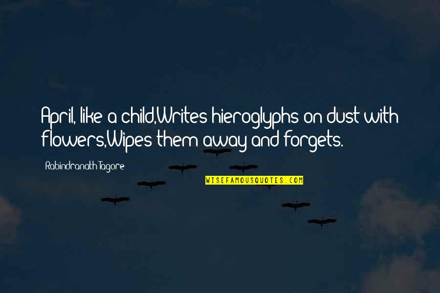 Undiluted Quotes By Rabindranath Tagore: April, like a child,Writes hieroglyphs on dust with