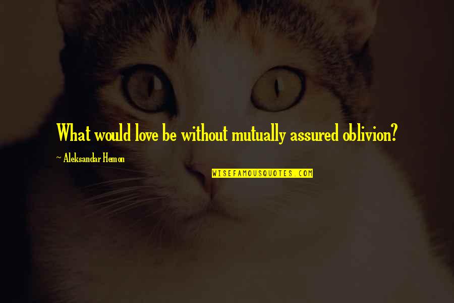 Unexplained Mysteries Quotes By Aleksandar Hemon: What would love be without mutually assured oblivion?