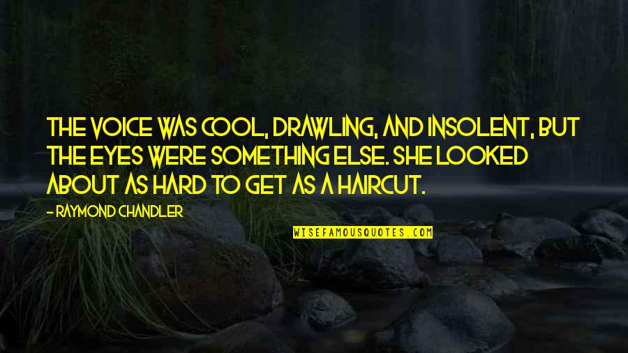 Unfindable Quotes By Raymond Chandler: The voice was cool, drawling, and insolent, but