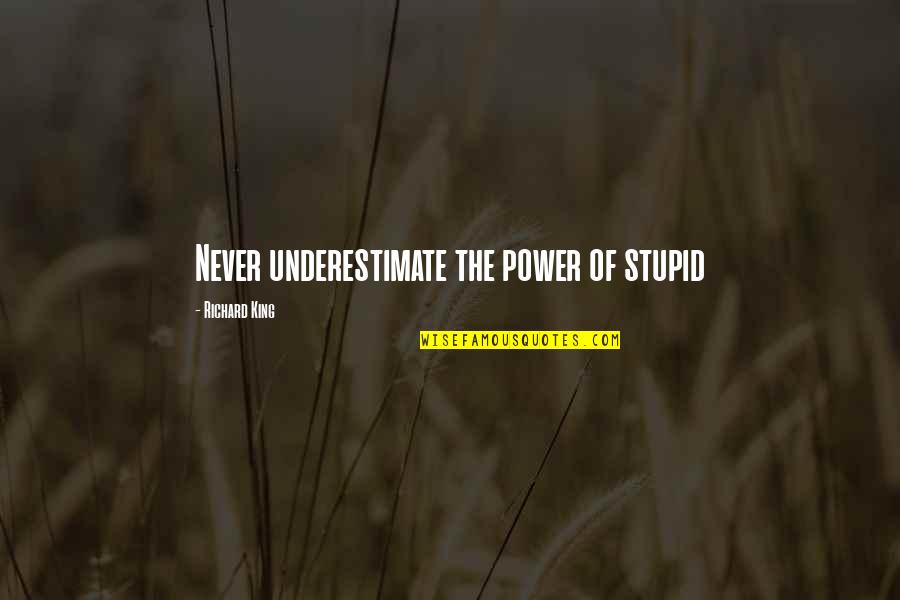 Unfound Love Quotes By Richard King: Never underestimate the power of stupid