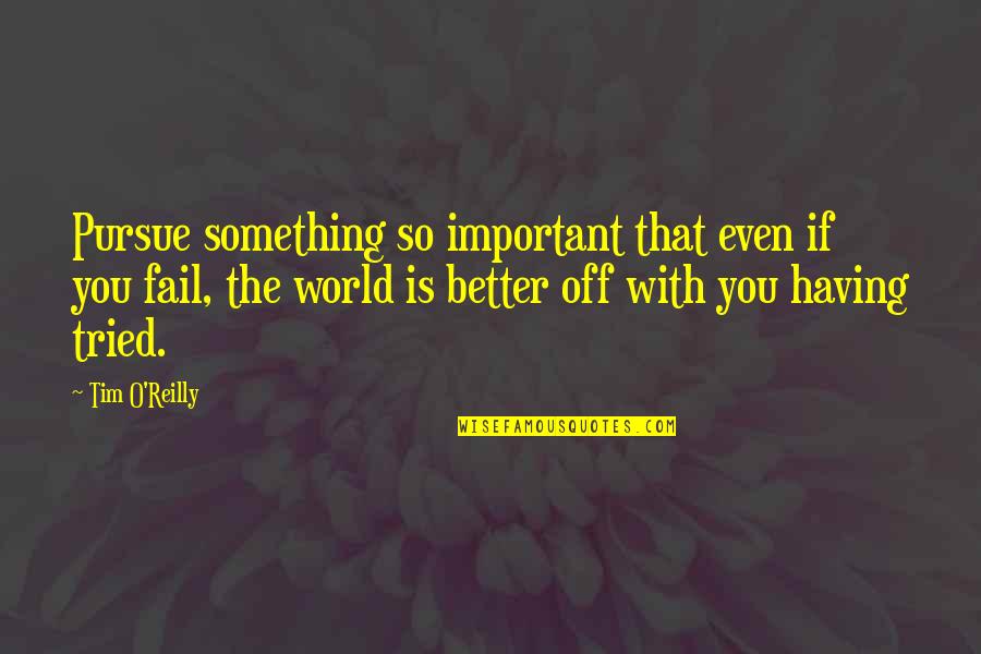 Unhateable Quotes By Tim O'Reilly: Pursue something so important that even if you
