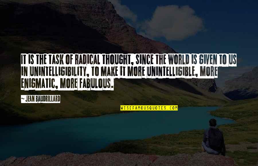Unintelligible Quotes By Jean Baudrillard: It is the task of radical thought, since