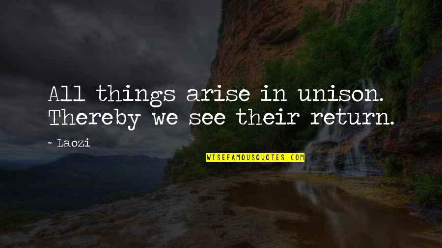 Unison Quotes By Laozi: All things arise in unison. Thereby we see