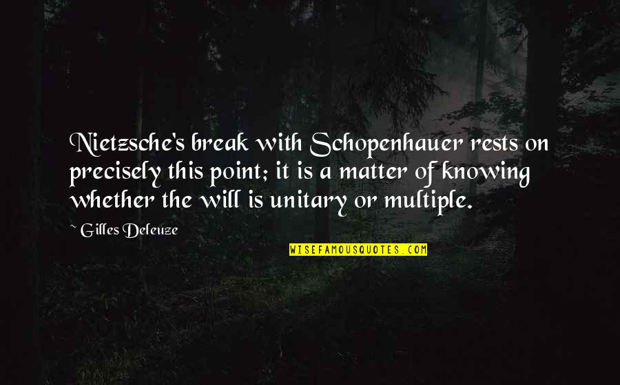 Unitary Quotes By Gilles Deleuze: Nietzsche's break with Schopenhauer rests on precisely this