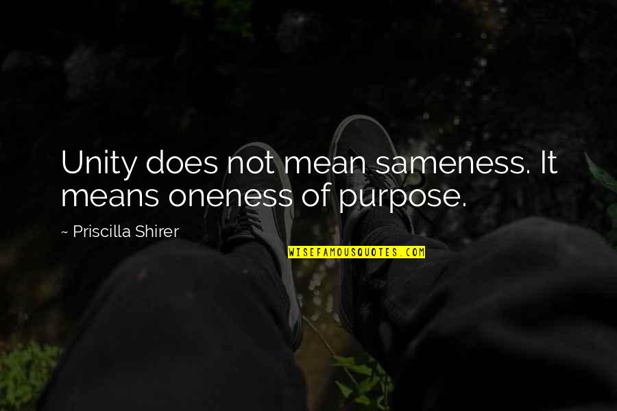 Unity Of Purpose Quotes By Priscilla Shirer: Unity does not mean sameness. It means oneness