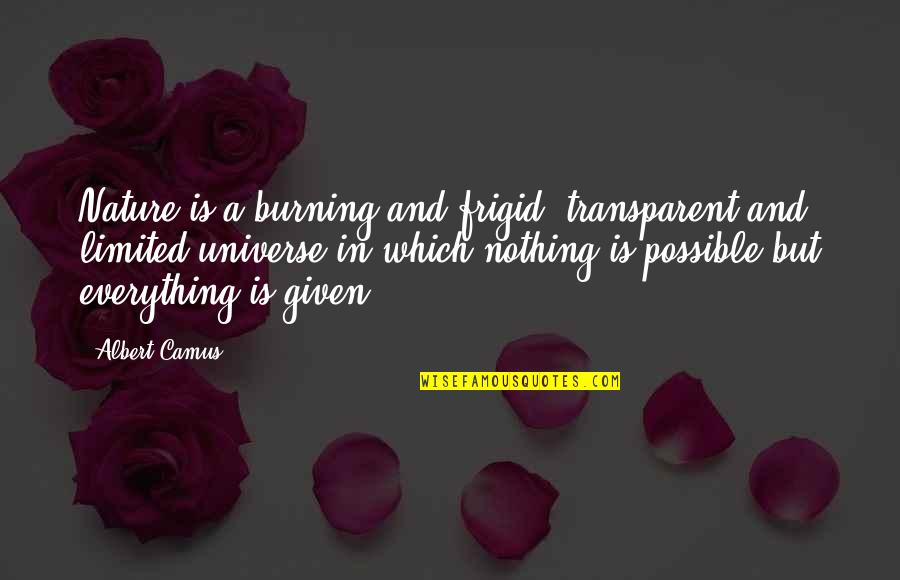 Universe And Quotes By Albert Camus: Nature is a burning and frigid, transparent and