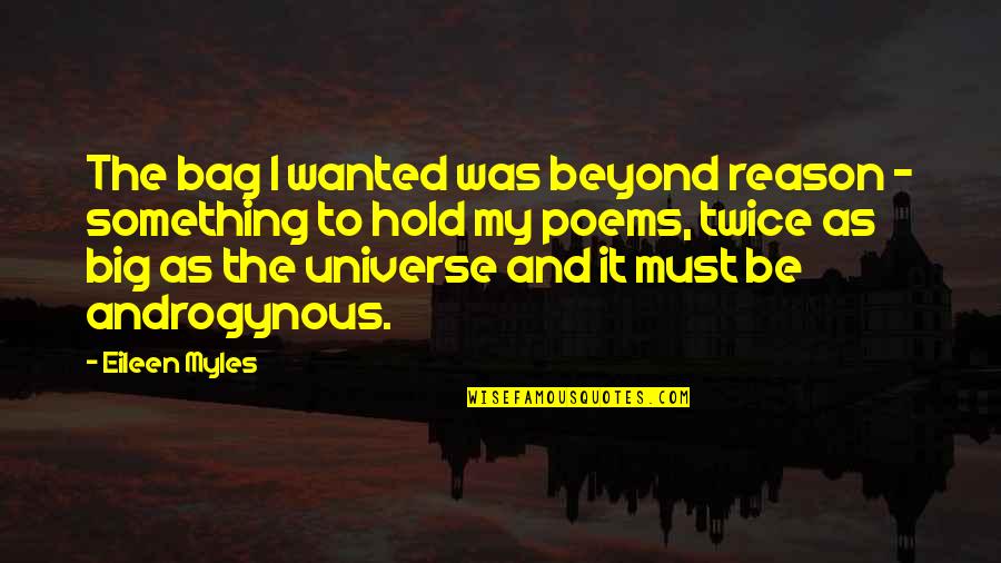 Universe Poetry Quotes By Eileen Myles: The bag I wanted was beyond reason - Universe Poetry Quotes By Eileen Myles: The bag I wanted was beyond reason -
