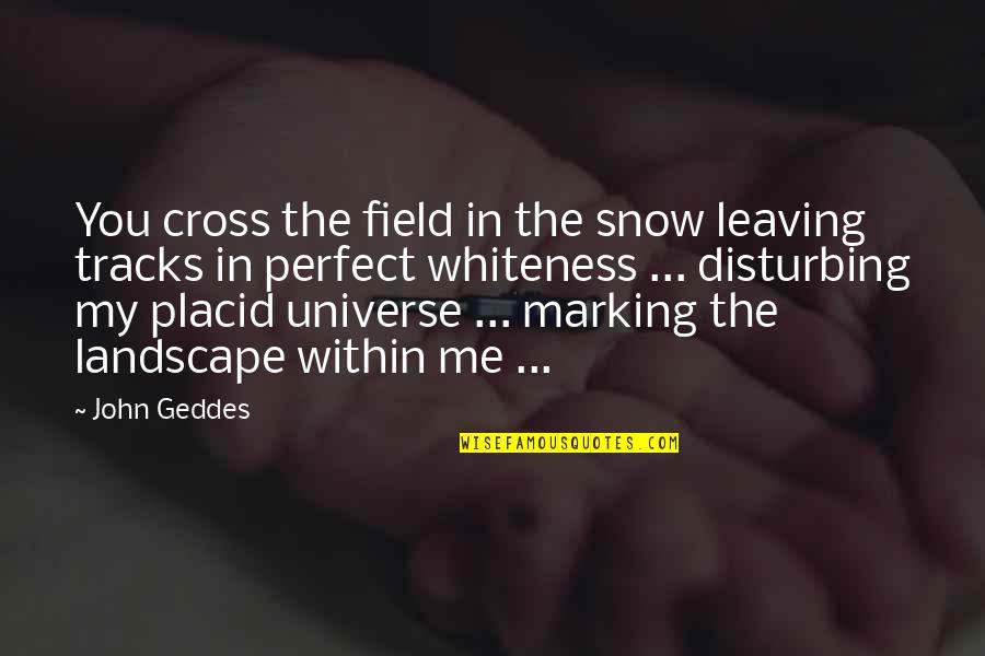 Universe Poetry Quotes By John Geddes: You cross the field in the snow leaving Universe Poetry Quotes By John Geddes: You cross the field in the snow leaving