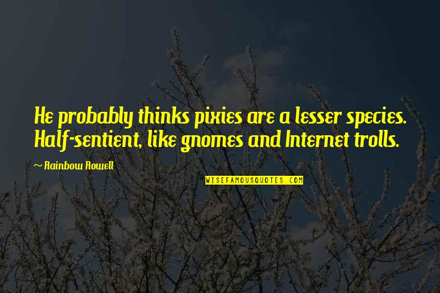 Univerzalne Presvlake Quotes By Rainbow Rowell: He probably thinks pixies are a lesser species.