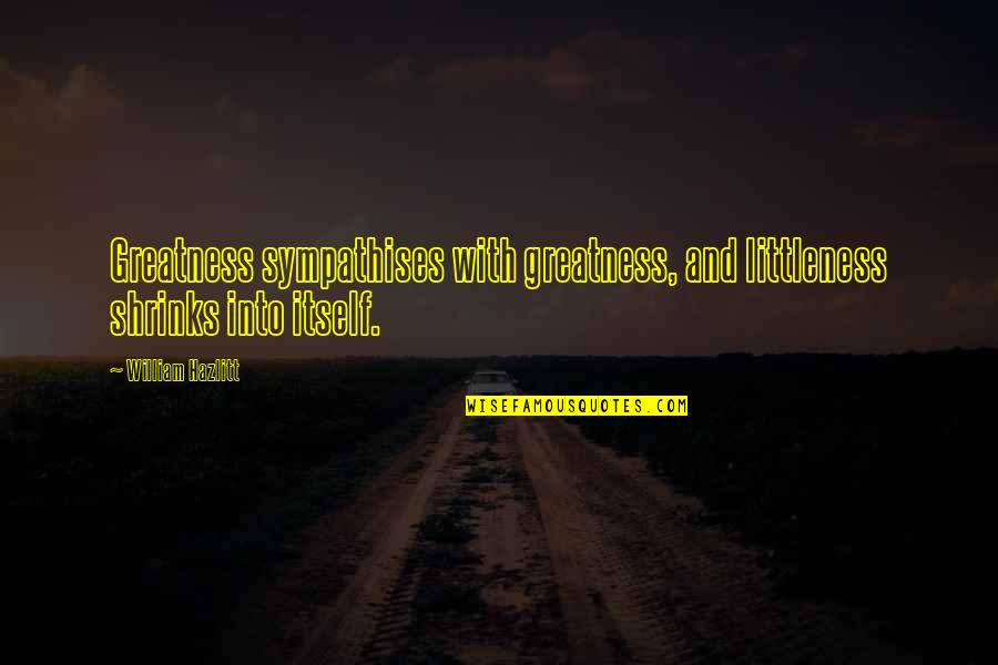Unjostled Quotes By William Hazlitt: Greatness sympathises with greatness, and littleness shrinks into