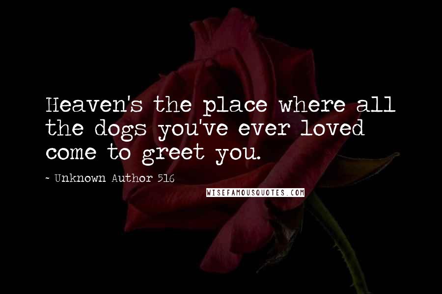 Unknown Author 516 quotes: Heaven's the place where all the dogs you've ever loved come to greet you.