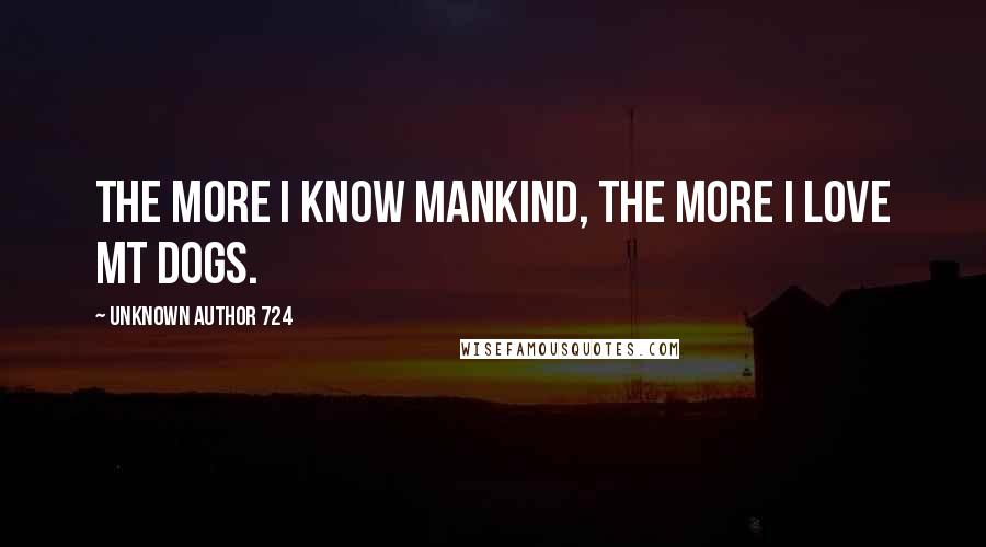 Unknown Author 724 quotes: The more I know mankind, the more I love mt dogs.