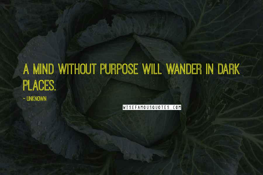 Unknown quotes: A mind without purpose will wander in dark places. Unknown quotes: A mind without purpose will wander in dark places.