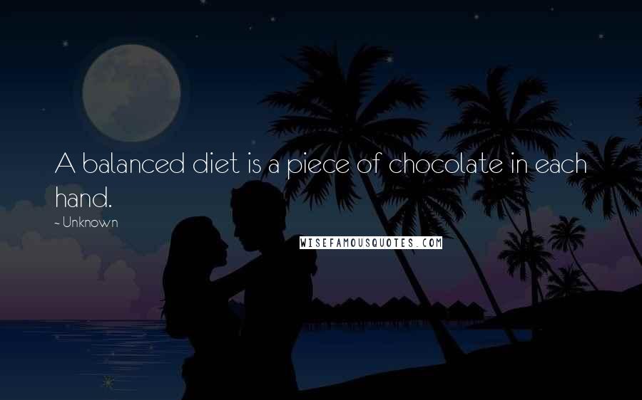 Unknown quotes: A balanced diet is a piece of chocolate in each hand. Unknown quotes: A balanced diet is a piece of chocolate in each hand.