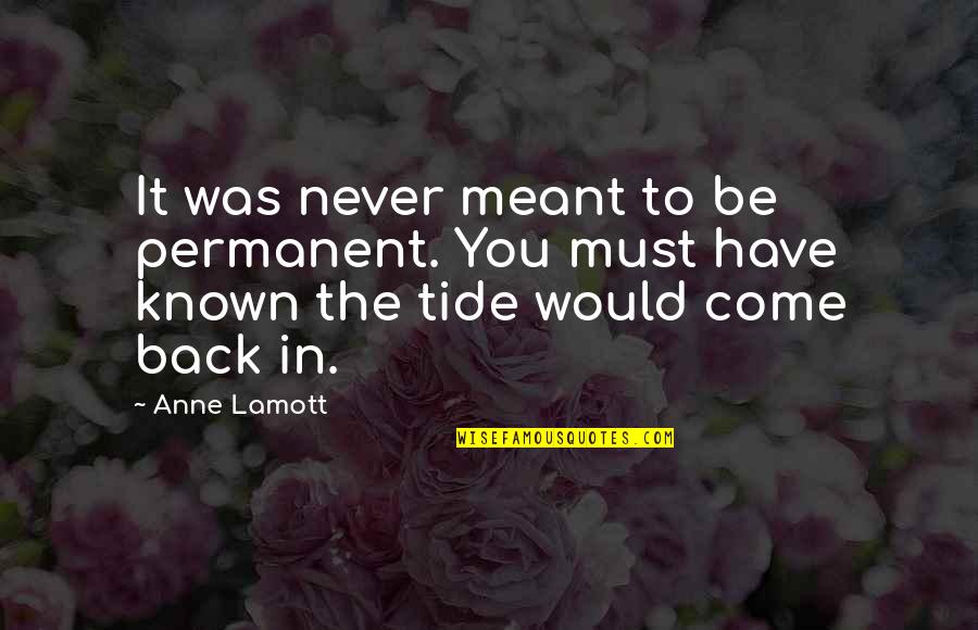 Unleash The Dogs Of War Quotes By Anne Lamott: It was never meant to be permanent. You