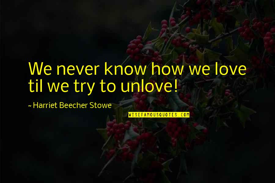 Unlove's Quotes By Harriet Beecher Stowe: We never know how we love til we
