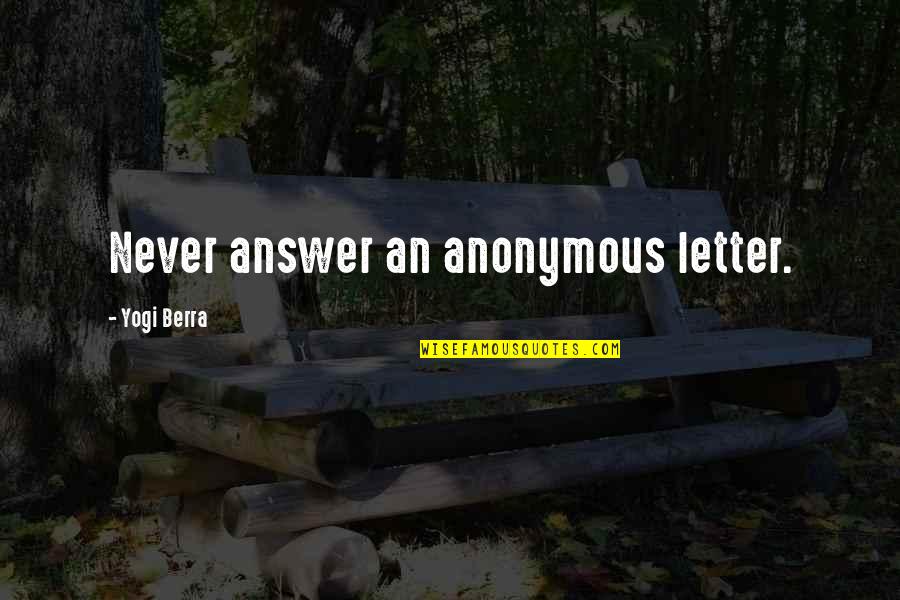 Unmake Synonym Quotes By Yogi Berra: Never answer an anonymous letter.