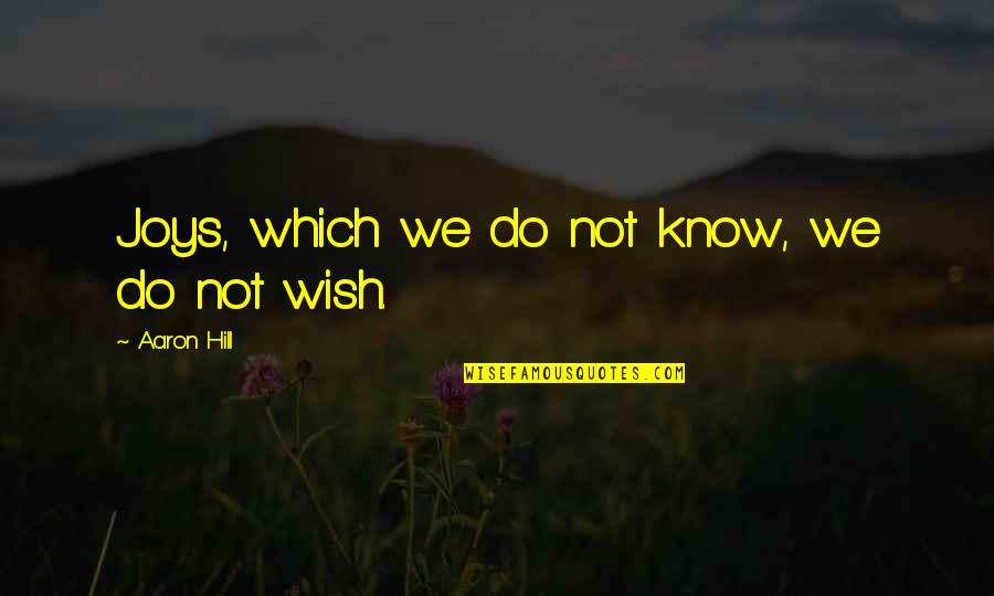 Unquiet Souls Quotes By Aaron Hill: Joys, which we do not know, we do Unquiet Souls Quotes By Aaron Hill: Joys, which we do not know, we do