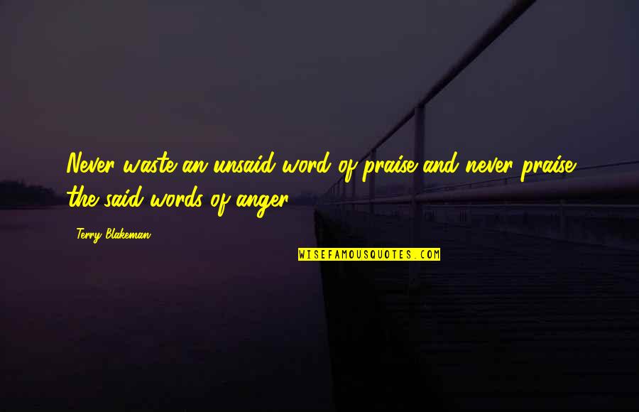 Unsaid Words Quotes By Terry Blakeman: Never waste an unsaid word of praise and