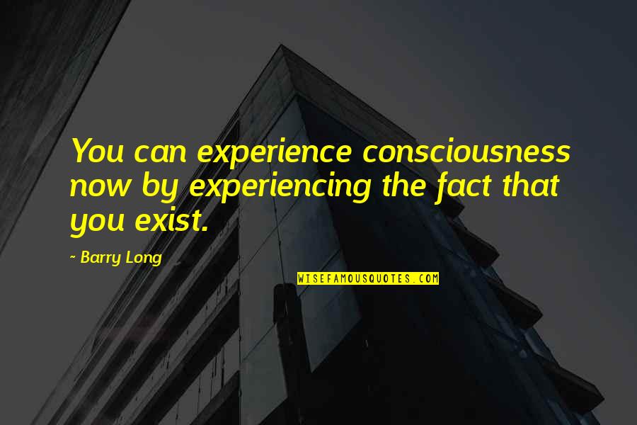 Unscaleable Quotes By Barry Long: You can experience consciousness now by experiencing the