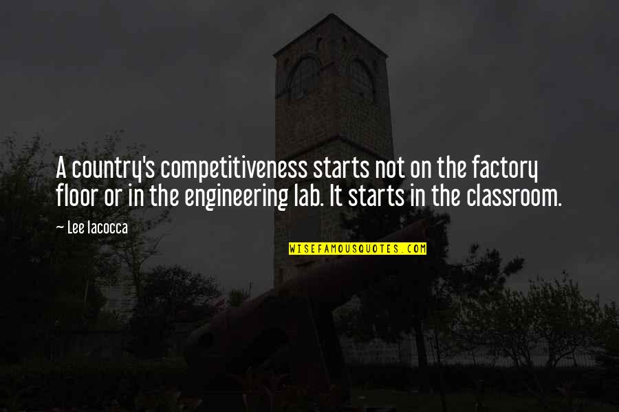 Unscrupulousness Quotes By Lee Iacocca: A country's competitiveness starts not on the factory Unscrupulousness Quotes By Lee Iacocca: A country's competitiveness starts not on the factory