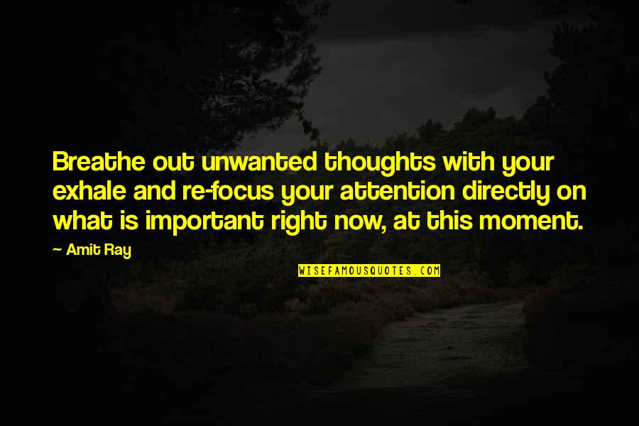 Unwanted Focus Quotes By Amit Ray: Breathe out unwanted thoughts with your exhale and