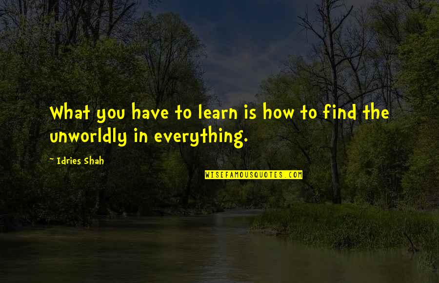 Unworldly Quotes By Idries Shah: What you have to learn is how to