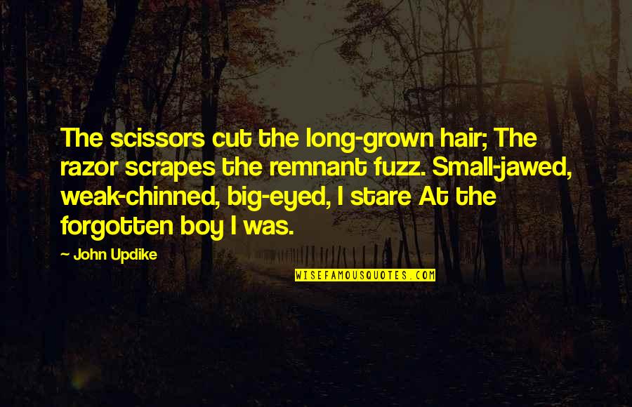 Updike Quotes By John Updike: The scissors cut the long-grown hair; The razor