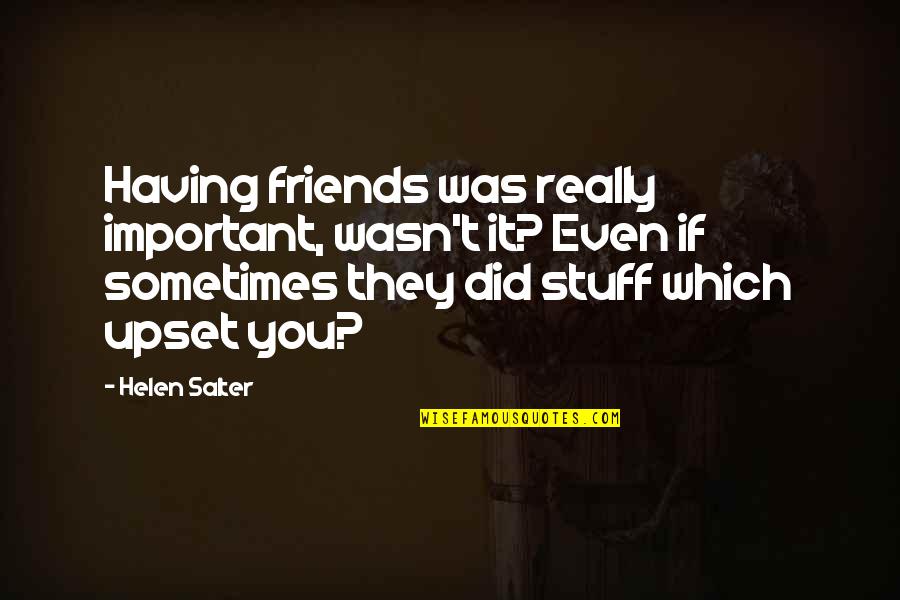 Upset Friendship Quotes By Helen Salter: Having friends was really important, wasn't it? Even