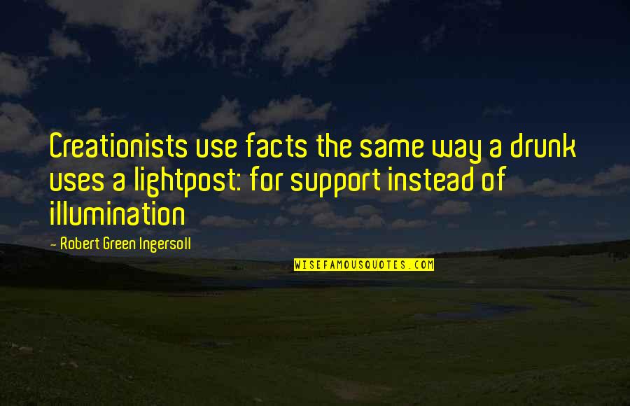 Upsettingly Synonym Quotes By Robert Green Ingersoll: Creationists use facts the same way a drunk