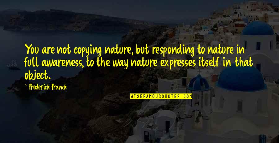 Urban Tribes Quotes By Frederick Franck: You are not copying nature, but responding to