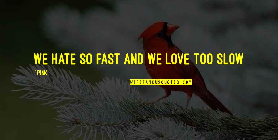 Urbaniste Quotes By Pink: We hate so fast and we love too