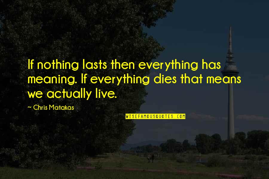 Urgency's Quotes By Chris Matakas: If nothing lasts then everything has meaning. If