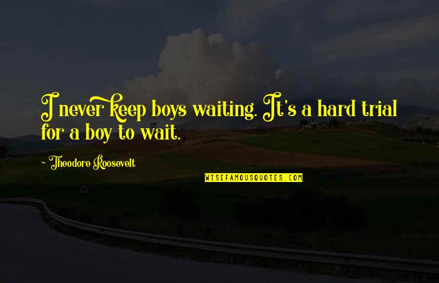 Us President Roosevelt Quotes By Theodore Roosevelt: I never keep boys waiting. It's a hard