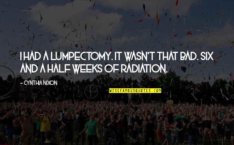 Us V Nixon Quotes By Cynthia Nixon: I had a lumpectomy. It wasn't that bad.