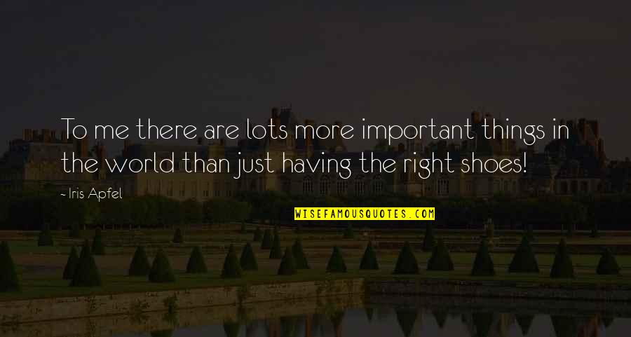 Useless Father Quotes By Iris Apfel: To me there are lots more important things Useless Father Quotes By Iris Apfel: To me there are lots more important things