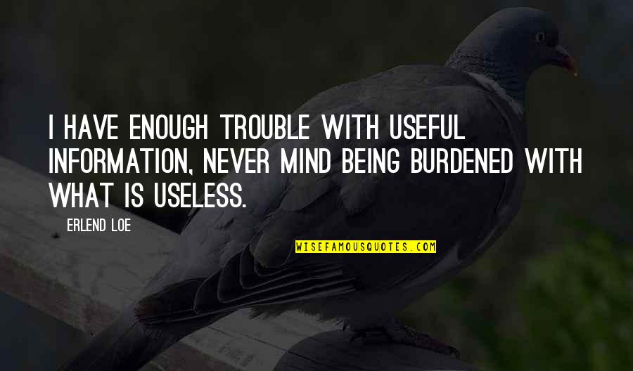 Useless Trouble Quotes By Erlend Loe: I have enough trouble with useful information, never