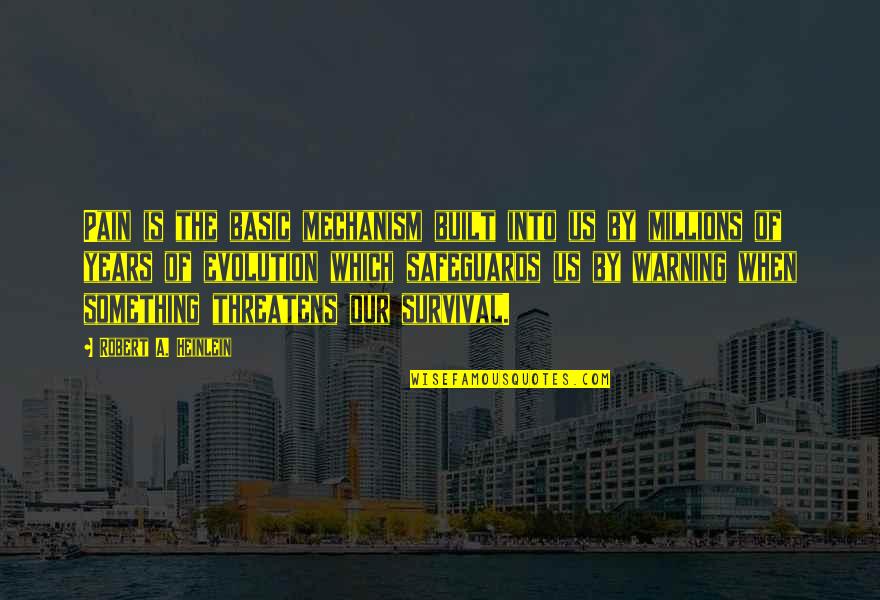 Us'rers Quotes By Robert A. Heinlein: Pain is the basic mechanism built into us Us'rers Quotes By Robert A. Heinlein: Pain is the basic mechanism built into us