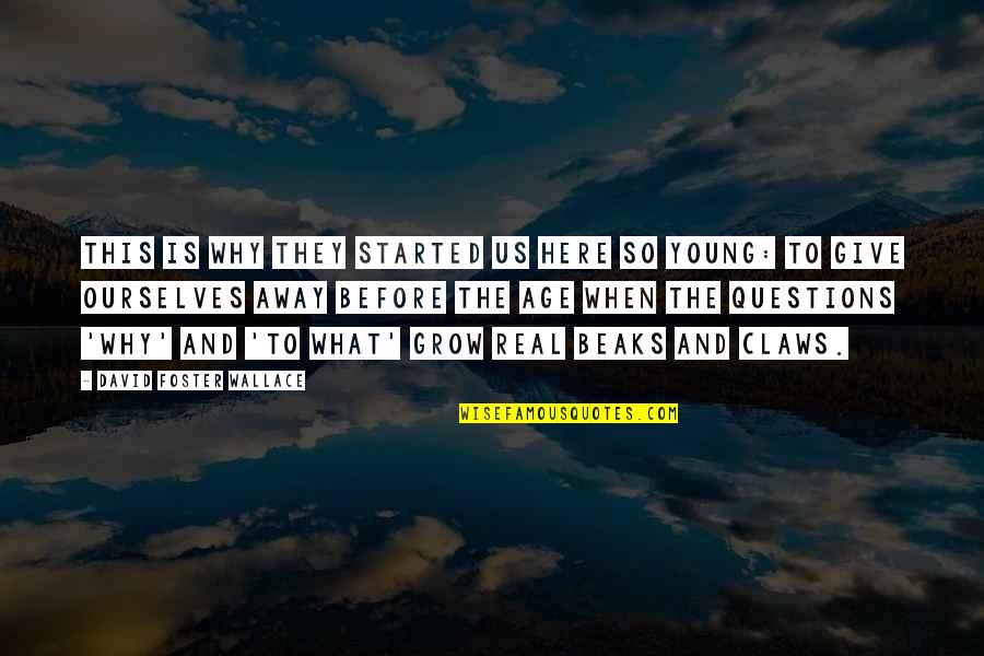 Us'so Quotes By David Foster Wallace: This is why they started us here so Us'so Quotes By David Foster Wallace: This is why they started us here so
