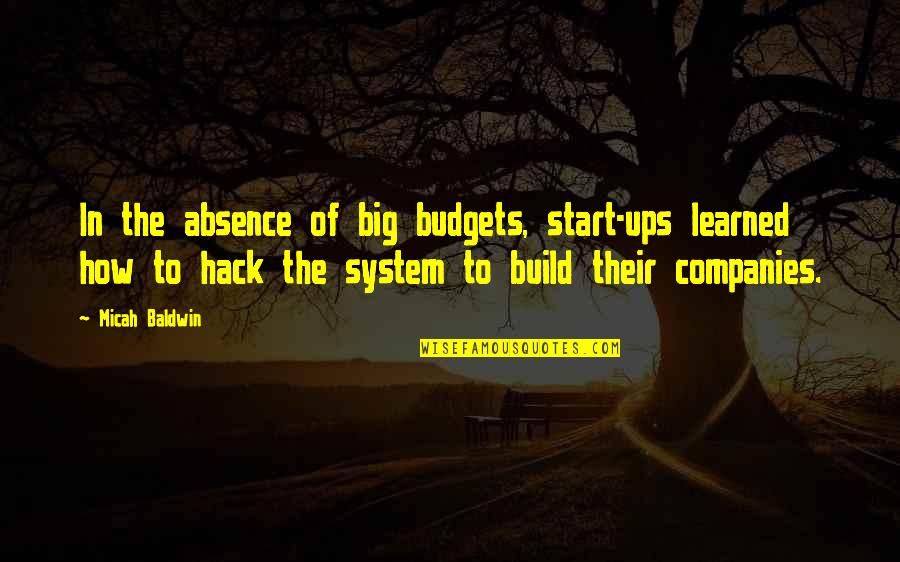 Utter Filth Quotes By Micah Baldwin: In the absence of big budgets, start-ups learned